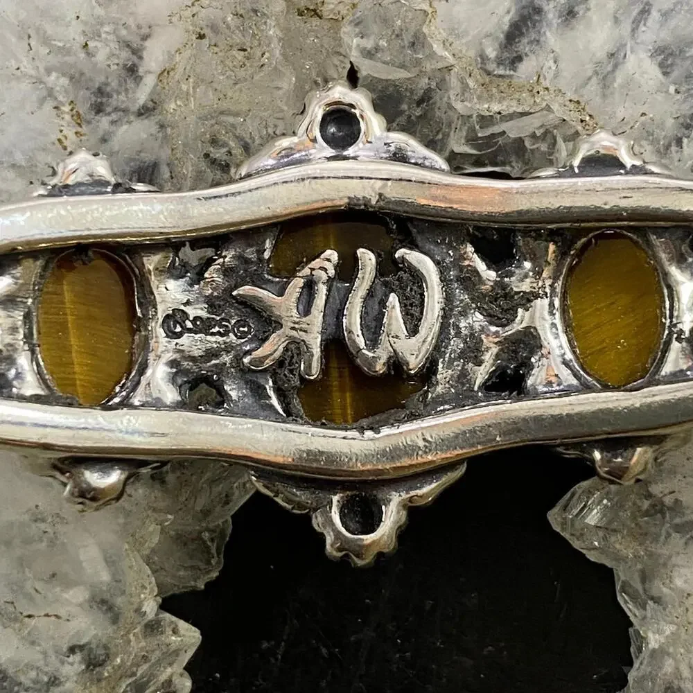 Carolyn Pollack Vintage Southwestern Style Sterling Tiger Eye Decorated Bracelet